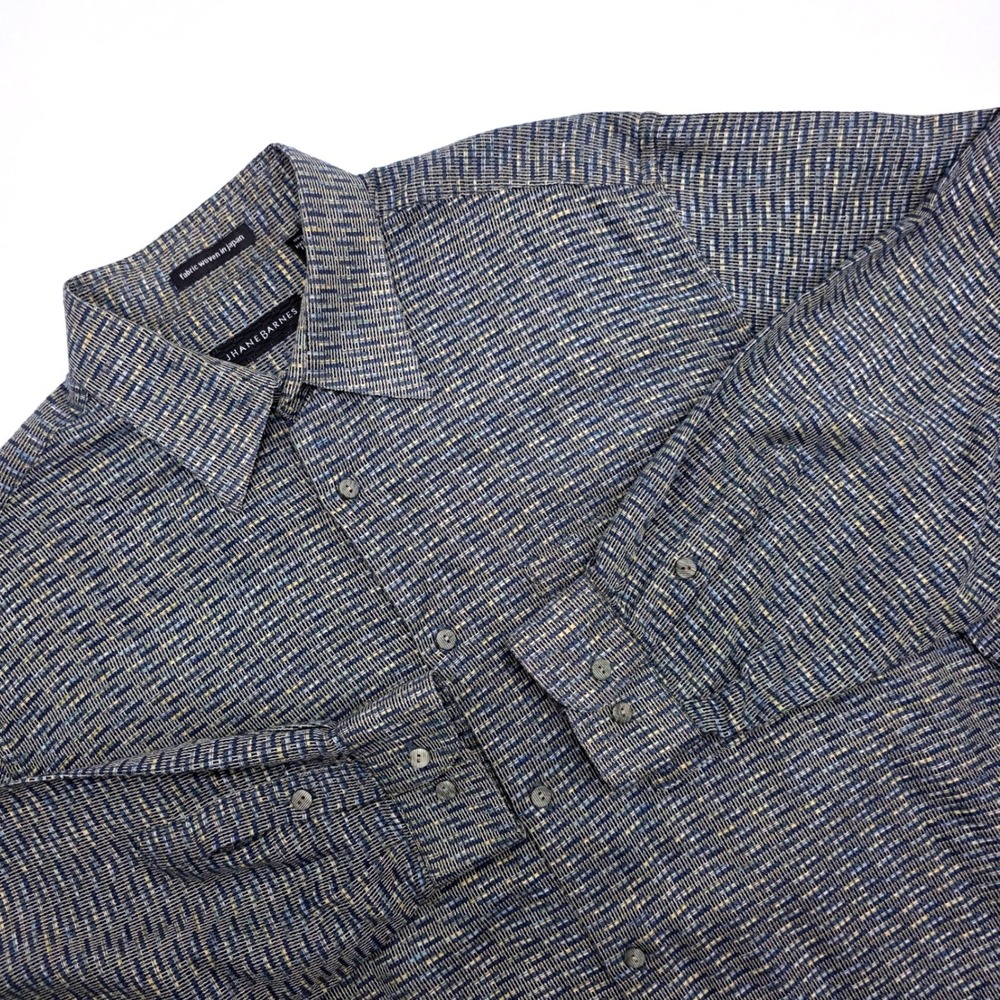 Jhane Barnes Mens‎ Blue Textured Geometric Button Down Fabric Woven in Japan